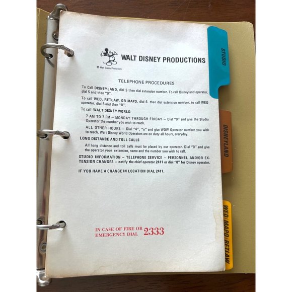 rare Walt Disney Productions Employee Telephone Directory w/Extra Binder - Picture 4 of 12